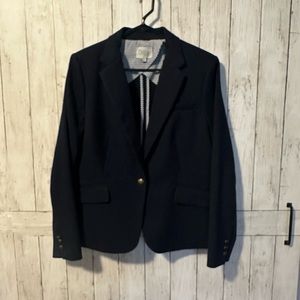 Navy Blazer Gingham Liner Brass Button Closure & on Sleeves w/ Pockets Large